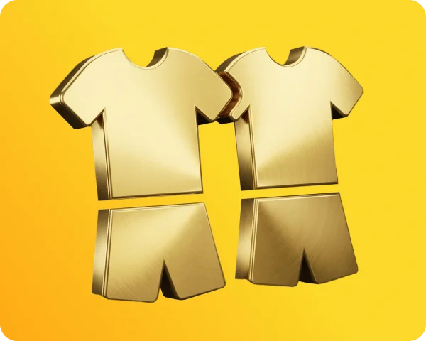 Uniformes de futebol dourados representando a criação de grupos e divisões no Copa10