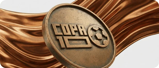 Moeda de bronze com o escudo do Copa10 representando o plano Bronze
