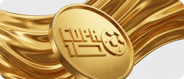 Moeda de ouro com o escudo do Copa10 representando o plano Ouro