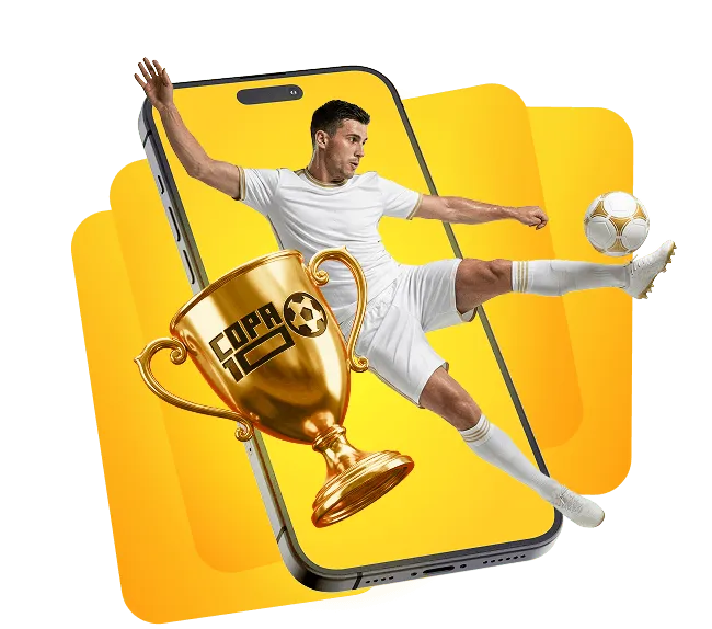 Jogador de futebol com o aplicativo Copa10 no celular